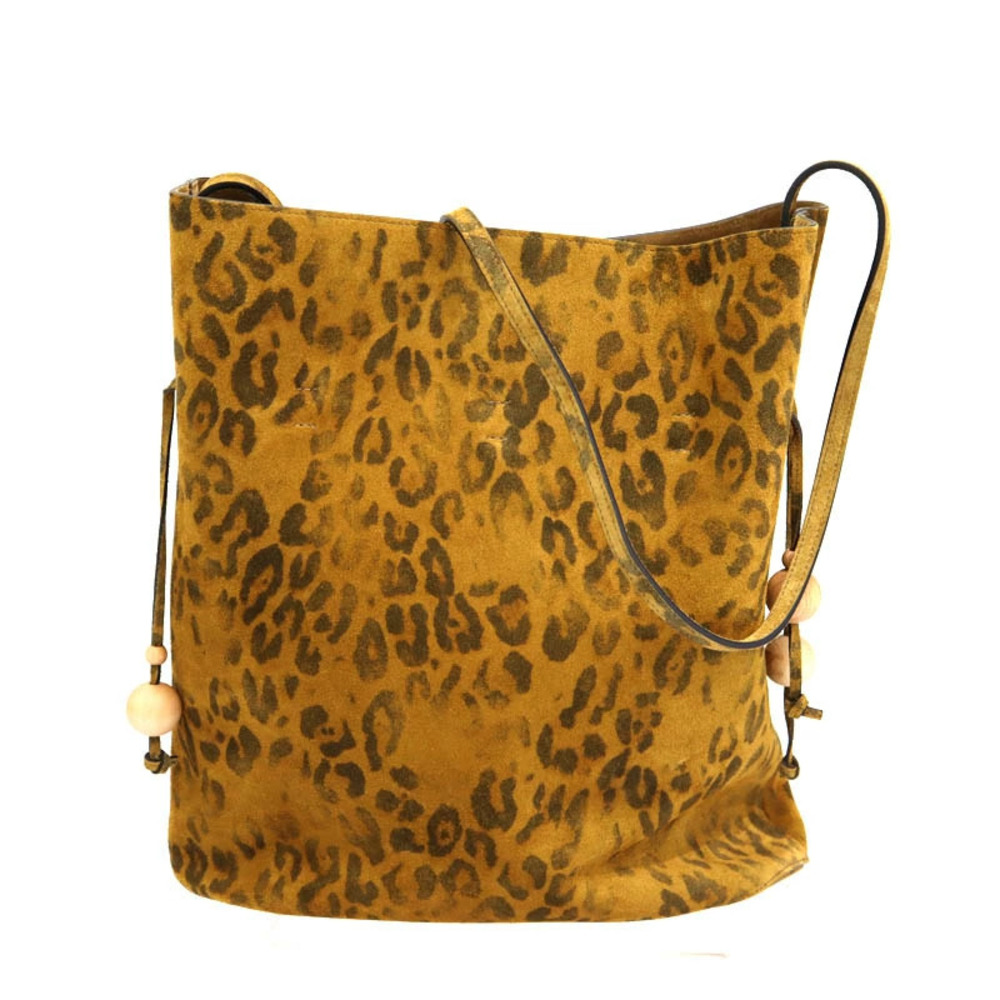 Celine Leopard Bucket Bag Suede Brown